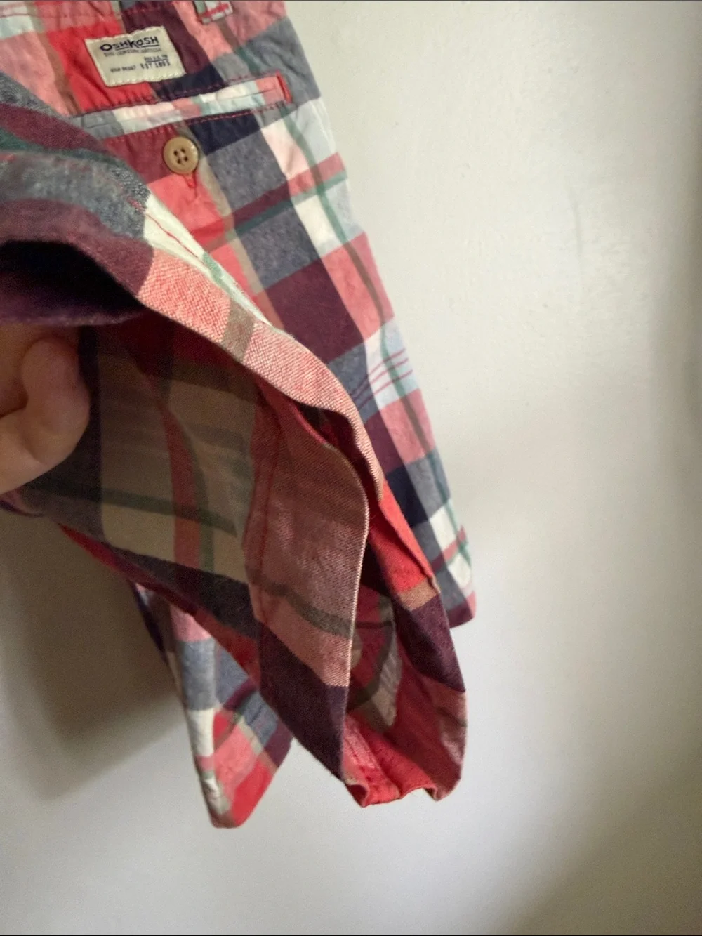 OshKosh B’gosh Plaid Shorts Boys Size 7 Red Blue Madras Cotton